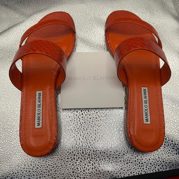 Manolo Blahnik Serrato Snake Sandals - Picture 1 of 4